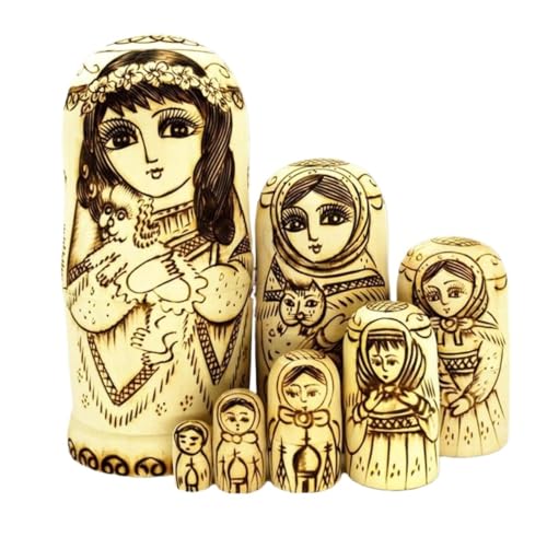 NESPIQ Matroschka Matrjoschka Russische Puppen-Matroschka Aus Holz, Stapelbar, Verschachtelt, Russische Nistpuppen-Set, 7-teilig, Handgefertigte Matroschka Russische Puppen Matroschka-Puppen von NESPIQ