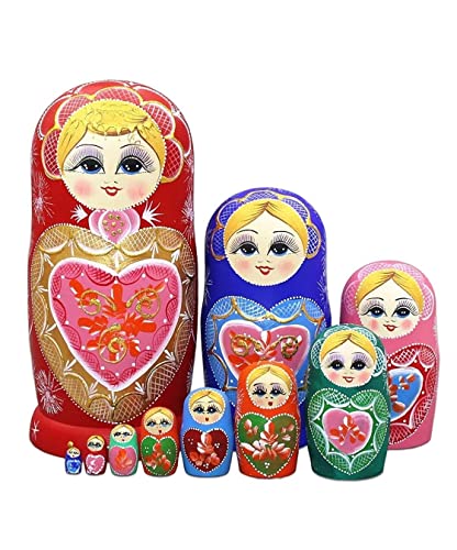 NESPIQ Matroschka Matrjoschka Russisches Nesting-Puppen-Set, 10-teiliges Russisches Stapel-Matroschka-Puppen, Handgefertigte Holzpuppen Russische Puppen Matroschka-Puppen von NESPIQ