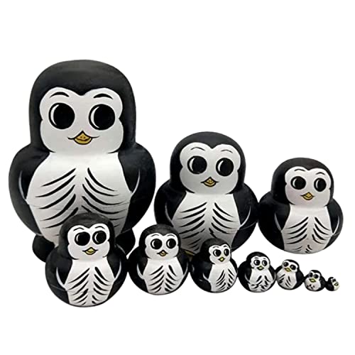 NESPIQ Matroschka Matrjoschka Set 10 Stück Pinguin-hölzerne Handgemachte Nistpuppen, Russische Matroschka-Puppe, Geschenk, Heimdekoration Russische Puppen Matroschka-Puppen von NESPIQ