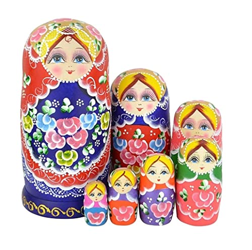 NESPIQ Matroschka Matrjoschka Set Von 7 Stück Niedlichen Schachtelpuppen Matroschka Russische Puppe Aus Holz Wunschpuppen Spielzeug Russische Puppen Matroschka-Puppen von NESPIQ