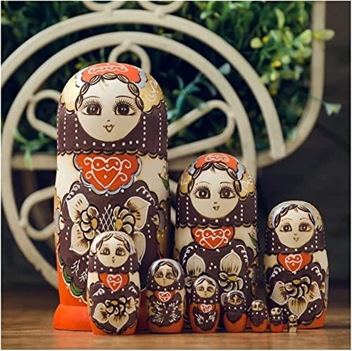 NESPIQ Matroschka Matrjoschka Süße Handgefertigte Hölzerne Traditionelle Russische Mädchen-Matroschka-Puppen Set 10 Stück Russische Puppen Matroschka-Puppen von NESPIQ