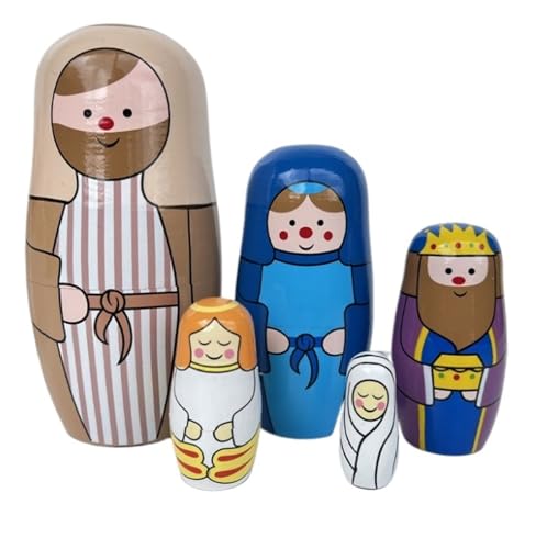 NESPIQ Matroschka Matrjoschka Xams Nesting Doll Weihnachten Russische Matroschka-Puppen, 5 Stück, Handgefertigte Hölzerne Stapelpuppen Russische Puppen Matroschka-Puppen von NESPIQ