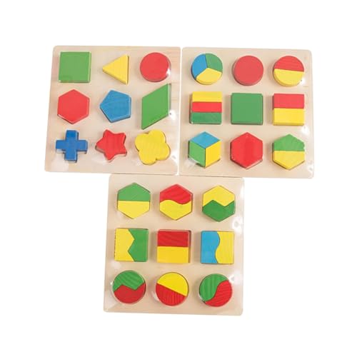 NESTINGHO 1 Satz 3st Lernspielzeug Aus Holz Spielzeug Mit Geometrischen Blöcken Formerkennungsspielzeug Für Kinder Geometrischer Passender Baustein Hölzern von NESTINGHO