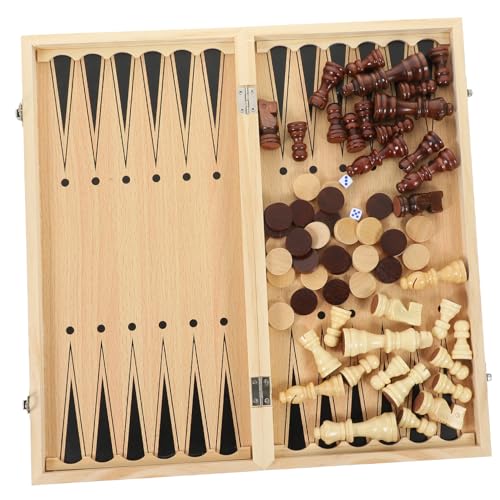 NESTINGHO 1 Satz DREI in Einem Schach Schachtisch Backgammon-Spiel Schachspiel Backgammon-Schachbrett Schachbrettspiel Anfänger Schachbrett Schachbretter Reise- -Spiel Kinder-Kits Hölzern von NESTINGHO