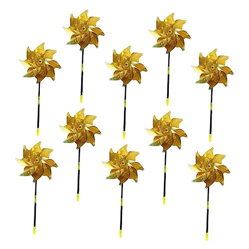 NESTINGHO 10 STK Windmühle Windschmuck Für Garten Windrad Windraddekorationen Kinder Windrad Glitzernde Windspiele Metallische Windräder Regenbogen-windrad-Spielzeug Das Haustier Golden von NESTINGHO