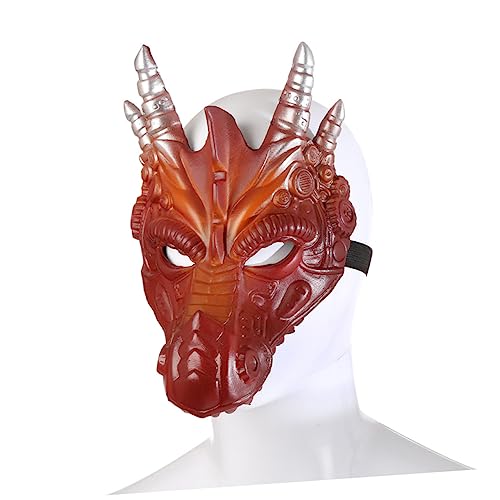 NESTINGHO 1stk Drachenmaske Für Halloween Stereoskopische Maske Teufel Cosplay Hörner Drachenkopfbedeckung Tiermasken Drache Für Halloween Kostümpartyzubehör Teufel-cosplay Schutzmaske Rot von NESTINGHO