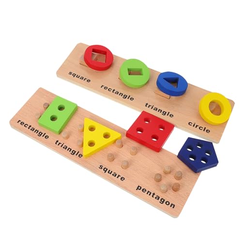 NESTINGHO 2 Sätze Solides Geometrie-Puzzle Stapelspielzeug Für Kleinkinder Sortierspielzeug Für Kleinkinder Puzzle-Spielzeug Sortieren Form-Matching-Puzzle Mathe Stapelblock Baustein Holz von NESTINGHO