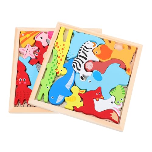 NESTINGHO 2 Sätze Tierisches Dreidimensionales Puzzle Lernspielzeug 3D-Puzzles Kinderrätsel Tiere Tier-Matching-Spiel Kinderspielzeug 3D-rätsel Spielzeuge Puzzle-Spielzeug Holz von NESTINGHO