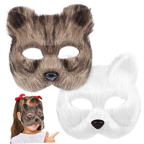 NESTINGHO 2St tierische Maske halloween masken halloweenmaske furry mask Maskenset faschings masken Halloween-Fuchsmaske Katzenmasken Therian Reh Kostüm Party-Maske Partymaske Frauen Flanell von NESTINGHO