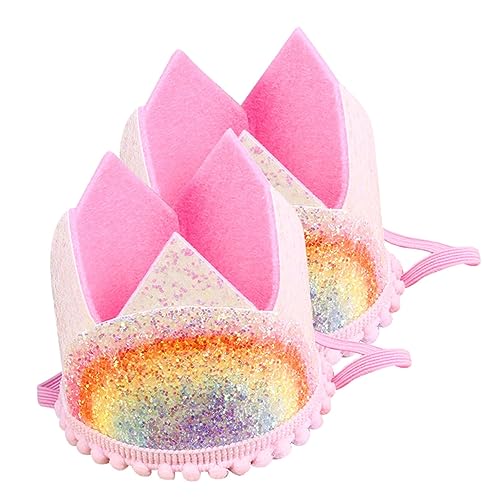 NESTINGHO 2st Regenbogenkrone Entzückende Geburtstagskronen Stirnbänder Für Kleinkinder Regenbogen Geburtstag Geburtstagsfeier Babykronen Geburtstags-tiara-hut Kleinkindkrone Vlies Rosa von NESTINGHO