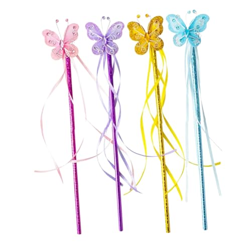 NESTINGHO 4 Stück Zauberstab Feenstäbe für Kinder Partyspielzeug Glitzerband Fairy Wand Spielzeug für Kinder Party-Schmetterlinge, Feenstäbe Anzieh Schmetterlinge Fee Zauberstäbe PVC von NESTINGHO