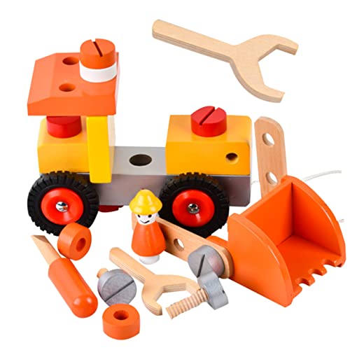 NESTINGHO Bagger Lernspielzeug für Kleinkinder Spielzeug auseinandernehmen BAU-LKW-Modell Spielzeug für Kinder kinderspielzeug Toy car technisches Fahrzeug zusammengebautes Spielzeug hölzern von NESTINGHO