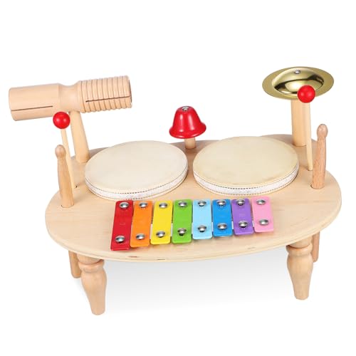 NESTINGHO Handtrommel Handtamburin Percussion Kleinkinder Musikinstrumente Xylophon-Instrument Xylophonschlägel Orff Musikinstrument Schlaginstrument Xylophon Musikspielzeug Hölzern von NESTINGHO