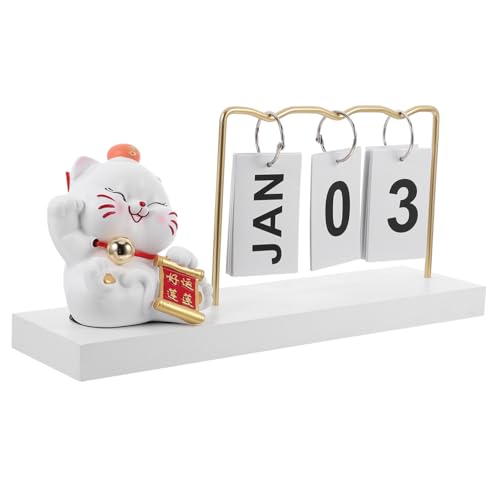 NESTINGHO Lucky Cat Page Flip- Tischkalender Stehend Flip Couchtischkalender Tischstehender Kalenderblöcke Ewiger Blätterkalender Desktop-Dekoration Rustikaler Tischkalender von NESTINGHO