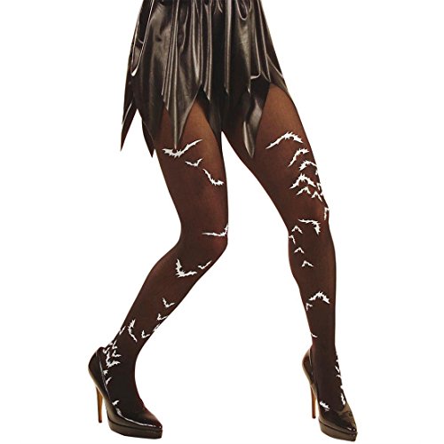 NET TOYS Fledermaus Strumpfhose Hexenstrumpfhose schwarz-weiß Hexe Nylons Vampir Nylonstrumpfhose Halloween Kostüm Zubehör von NET TOYS