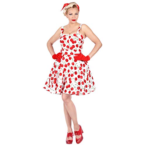 NET TOYS 50er Jahre Rockabilly Kleid mit Kirschen für Frauen | Weiß-Rot in Größe S (34/36) | Außergewöhnliche Damen-Bekleidung Vintage Pin-Up Dress | EIN Highlight für Mottoparty & Themenabend von NET TOYS