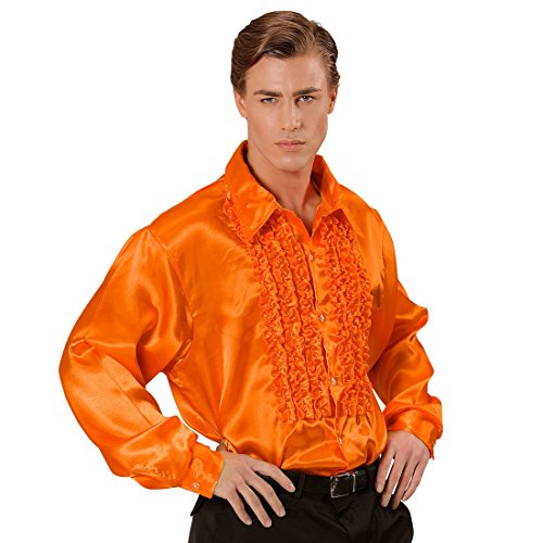 NET TOYS 70er Jahre Rüschenhemd Satinhemd Männer Orange XXL 58/60 Satin Hemd Herren Retro Discohemd Schlager Schlagerhemd Disco Herrenkostüm Faschingskostüm von NET TOYS