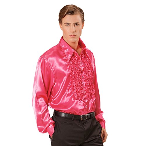 NET TOYS 70er Jahre Rüschenhemd Satinhemd Männer Pink XXL 58/60 Satin Hemd Herren Retro Discohemd Schlager Schlagerhemd Disco Herrenkostüm Faschingskostüm von NET TOYS