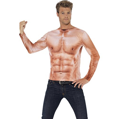 NET TOYS Adonis Körper Sixpack Muskel Kostüm L 52/54 Sportler Muskelkostüm Muskelshirt Herren Muskelattrappe Oberteil Shirt Durchtrainierter Oberkörper Faschingskostüm Männer von NET TOYS