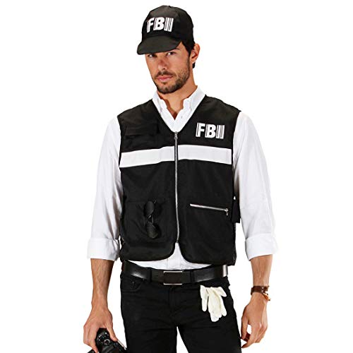 NET TOYS Angesagtes FBI-Kostüm für Herren - Schwarz XL (54) - Aufregendes Männer-Outfit Agenten Polizei-Kostüm mit Weste & Mütze - Perfekt geeignet für Fasching & Karneval von NET TOYS