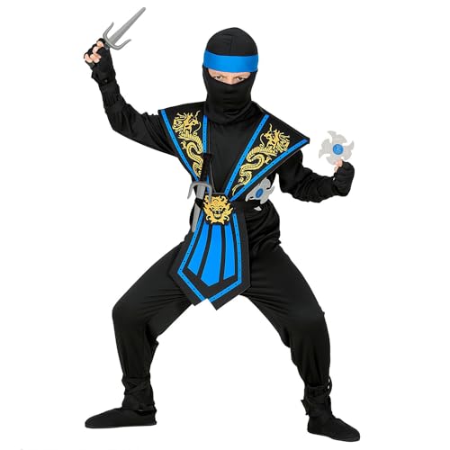 NET TOYS Angesagtes Ninja-Kostüm mit Waffen - Blau-Schwarz 158, 11-13 Jahre - Geheimnisvolle Jungen-Verkleidung Shinobi mit Waffenset von NET TOYS