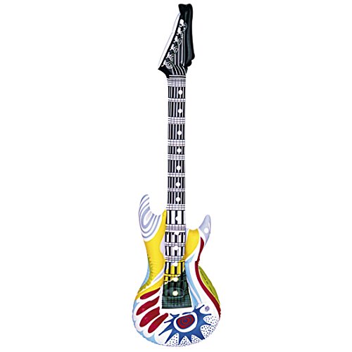 NET TOYS Aufblasbare Gitarre Deko Luftgitarre Funky Rocker Inflatable Guitar Rockstar Gummigitarre Party Gitarren Instrument Mottoparty Musikinstrument Accessoire Partydeko aufblasbar von NET TOYS