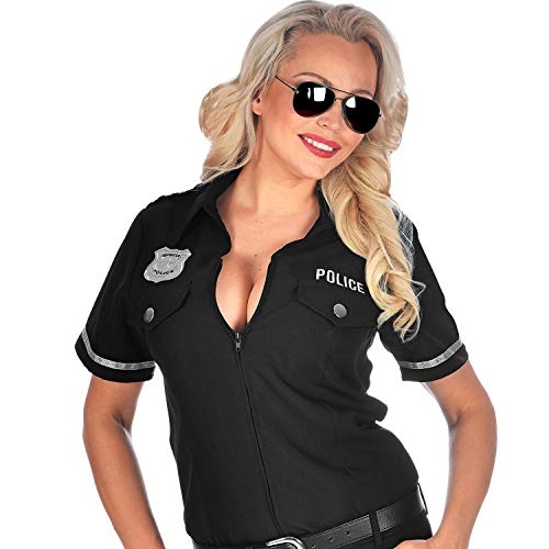 NET TOYS Aufregendes Polizistin-Kostüm Cop Girl - Schwarz L/XL (42-48) - Entzückende Damen-Bekleidung Polizei-Hemd für Damen - Genau richtig für Fasching & Karneval von NET TOYS