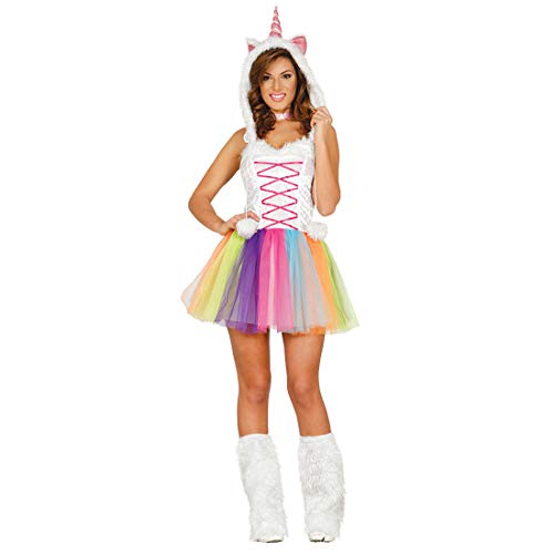 NET TOYS Aufreizendes Einhorn-Kostüm für Damen - Weiß M (38/40) - Zauberhaftes Frauen-Kleid Regenbogen Unicorn - EIN Blickfang für Mottoparty & Karneval von NET TOYS