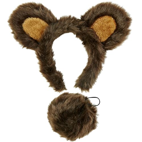 NET TOYS Authentisches Bären Kostüm-Set - Braun - Tierisches Unisex-Kostüm-Zubehör Teddybär mit Bärohren & Schwanz von NET TOYS