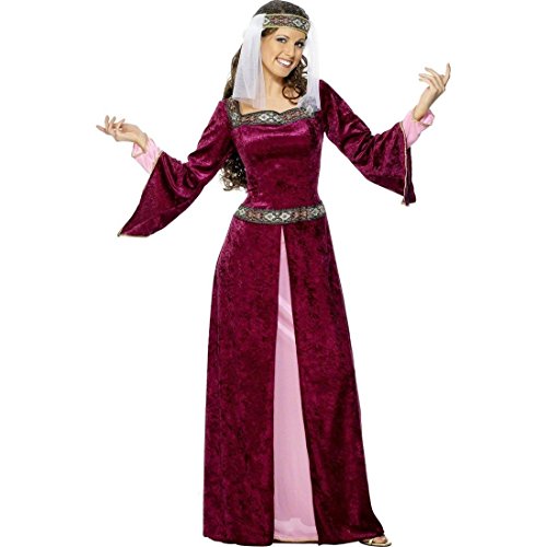 NET TOYS Burgfräulein Marian Kostüm Mittelalterkostüm Burgunderrot S 36/38 Mittelalterliche Königin Prinzessin Kleid Robin Hood Lady Kostüm Hofdame Burgdame Burgfrau von NET TOYS