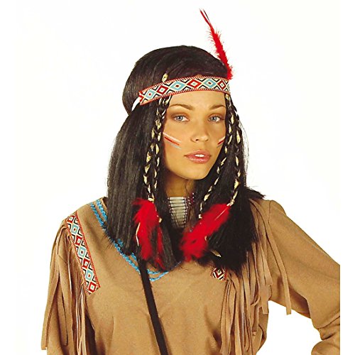 NET TOYS Cheyenne Indianerin Perücke Pocahontas schwarz Indianerinperücke mit Haarband Langhaarperücke Kostüm Zubehör von NET TOYS