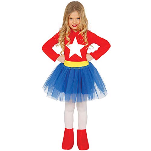 NET TOYS Cooles Supergirl-Kostüm für Mädchen - Rot-Blau 3-4 Jahre, 95-100 cm - Aufregende Party-Verkleidung Superhero Kinderkostüm Heldin - Ideal für Kinder-Fasching & Mottoparty von NET TOYS