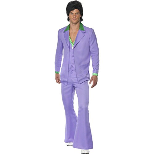 NET TOYS Disco Kostüm Herren 70er Jahre Outfit L 52/54, lila Discoanzug Schlager Herrenkostüm 60er Jahre Anzug Mottoparty Verkleidung von NET TOYS