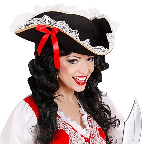 NET TOYS Eleganter Piraten-Hut für Damen - Schwarz - Entzückendes Frauen-Kostüm-Zubehör Dreispitz mit Spitze & Schleife - Perfekt geeignet für Piratenparty & Karneval von NET TOYS