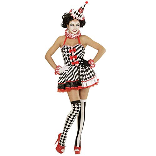 NET TOYS Elegantes Pierrot-Kostüm Damen - Schwarz-Weiß M (38/40) - Aufregende Frauen-Verkleidung Harlekin-Kleid Clown - EIN Highlight für Fasching & Karneval von NET TOYS