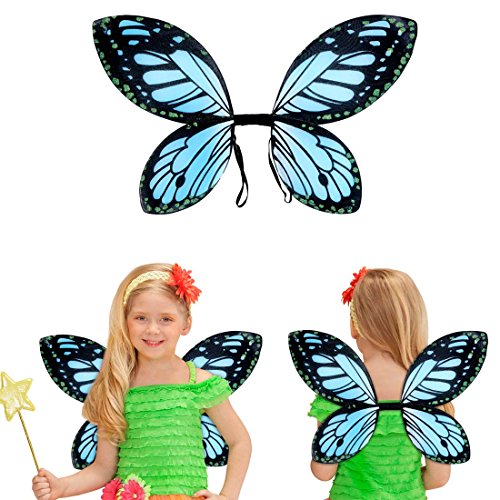 NET TOYS Elfenflügel Kinder Schmetterlingsflügel blau-schwarz Tinkerbell Flügel Fee Feenflügel Kind Märchen Kostüm Accessoire Schmetterling Elfe Feenkostüm von NET TOYS