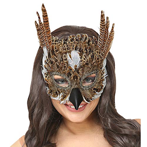 NET TOYS Eulen-Maske mit Federn | Braun | Originelle Unisex-Maske Tiermaske Uhu geeignet für Straßenkarneval & Mottoparty von NET TOYS