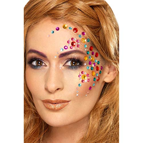 NET TOYS Farbenfrohe Glitzer-Steine für Gesicht | 100 Aufkleber | Glänzendes Damen-Accessoire Strass-Steine selbstklebend | Glanzpunkt für Mottoparty & Fasching von NET TOYS