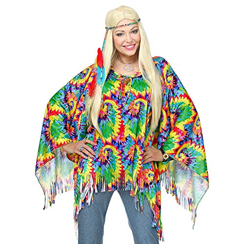 NET TOYS Farbenfroher Hippie Poncho mit Stirnband - Bunt - Außergewöhnliche Unisex-Verkleidung Flower Power Kostüm im Batik-Look - EIN Blickfang für Festival & Kostümfest von NET TOYS