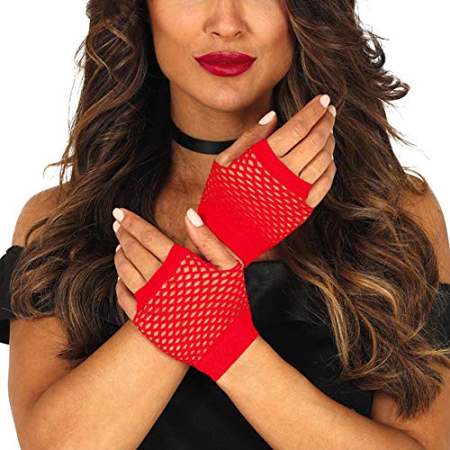 NET TOYS Fingerlose 80er Jahre Handschuhe ohne Finger - Rot - Schrilles Frauen-Kostüm-Zubehör Party-Netzhandschuhe - EIN Highlight für Fasching & Mottoparty von NET TOYS