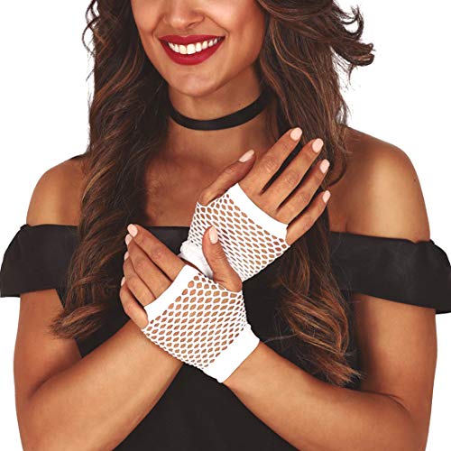 NET TOYS Fingerlose 80er Jahre Handschuhe ohne Finger - Weiß - Schrilles Frauen-Kostüm-Zubehör Party-Netzhandschuhe - EIN Highlight für Fasching & Mottoparty von NET TOYS