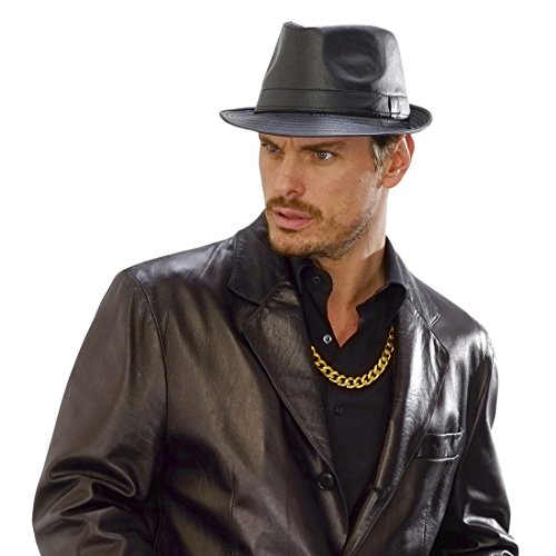 NET TOYS Gangster Hut Mafia Trilby Kunstleder 20er Jahre Fedora schwarz Rocker Kopfbedeckung Biker Faschingshut Unisex Karnevalshut Karneval Kostüm Accessoires von NET TOYS