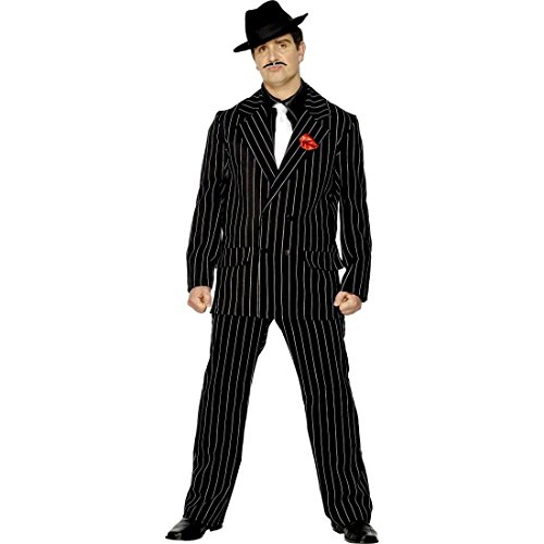 NET TOYS Gangster Kostüm 20er Jahre Mafia Outfit schwarz M 48/50 Gangsterkostüm Mafia Kostüm Nadelstreifen Anzug Ganoven Outfit Pate von NET TOYS