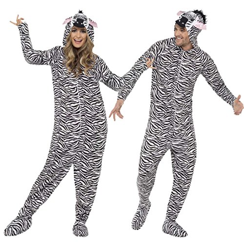 NET TOYS Ganzkörperkostüm Zebra Zebrakostüm L Jumpsuit Zebralook Ganzkörperanzug Zebraprint Tierkostüm Unisex Zebraverkleidung von NET TOYS