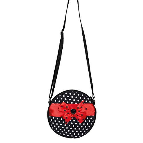 NET TOYS Gepunktete Damenhandtasche Rockabella mit Schleife - Schwarz-Rot 18x18cm - Schickes Damen-Kostüm-Zubehör Schultertasche Rock n Roll - EIN Blickfang für Mottoparty & Kostümfest von NET TOYS