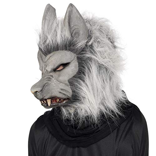 NET TOYS Gruselige Werwolf-Maske mit Fell - Grau - Schaurige Party-Maskerade Wolfsmaske für Erwachsene - Bestens geeignet für Halloween & Horror-Party von NET TOYS