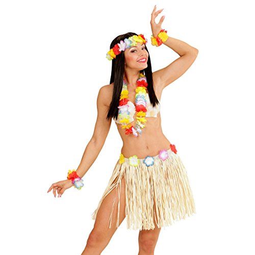 NET TOYS Hawaii Set Hula Damen Kostüm Halskette Armband Kopfschmuck Blumenkette Kopf Schmuck Hawaiiketten Blumen Kette Aloha von NET TOYS