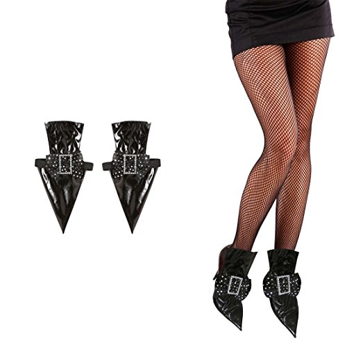 NET TOYS Hexen Schuh Überzieher Zauberin Schnallenschuhe Magierin Gamasche Spitze Schuhstulpen Gothic Spitzschuhe Gamaschen Halloween Kostüm Accessoire von NET TOYS