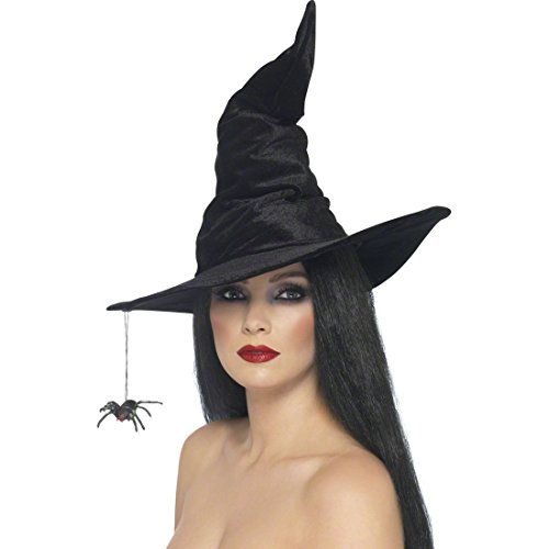 NET TOYS Hexenhut mit Spinne Halloween Hut Schwarz Hexen Hut Spinnenhut Hexen Accessoires Kostüm Zubehör Walpurgisnacht Halloweenhut Spitzhut Karnevalshut von NET TOYS