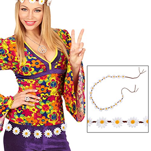 NET TOYS Hippie Blumengürtel Damen Gürtel mit Gänseblümchen 140 cm Flower Power Hüftgürtel Margeriten Bindegürtel von NET TOYS